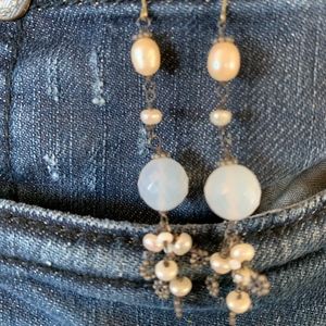 Silver. Pearl. Milky Stone. Necklace.